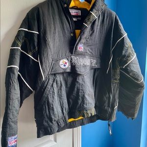 Starter Pittsburgh Steelers Vintage Puffer Quarter-Zip Windbreaker Hoodie size L